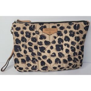 TWELVElittle Beige Leopard Animal Print Makeup Baby Wipe Wristlet Bag 11 x8